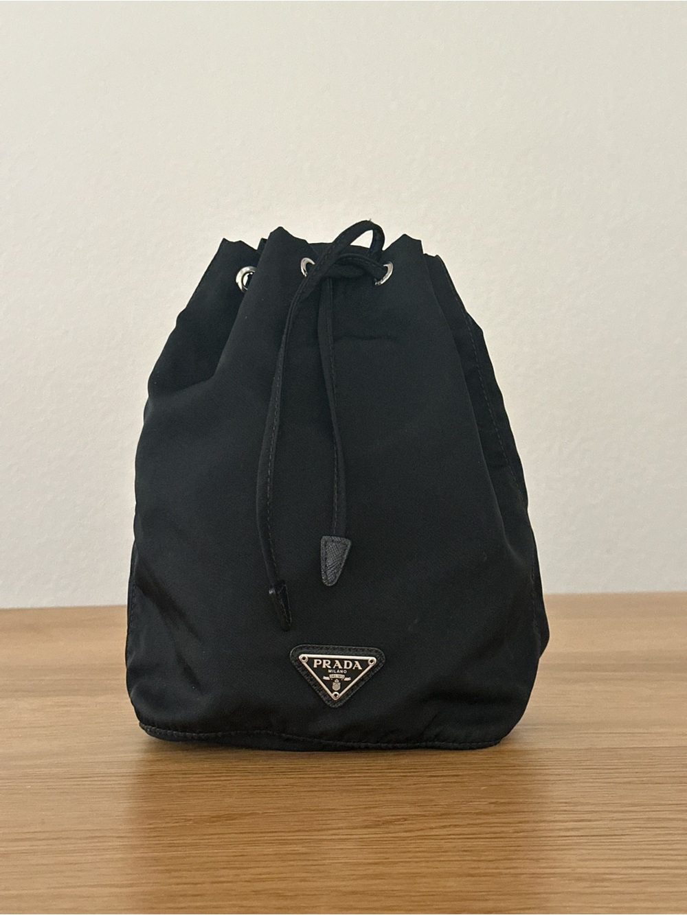 PRADA Black Nylon Drawstring Cloth Vanity Case